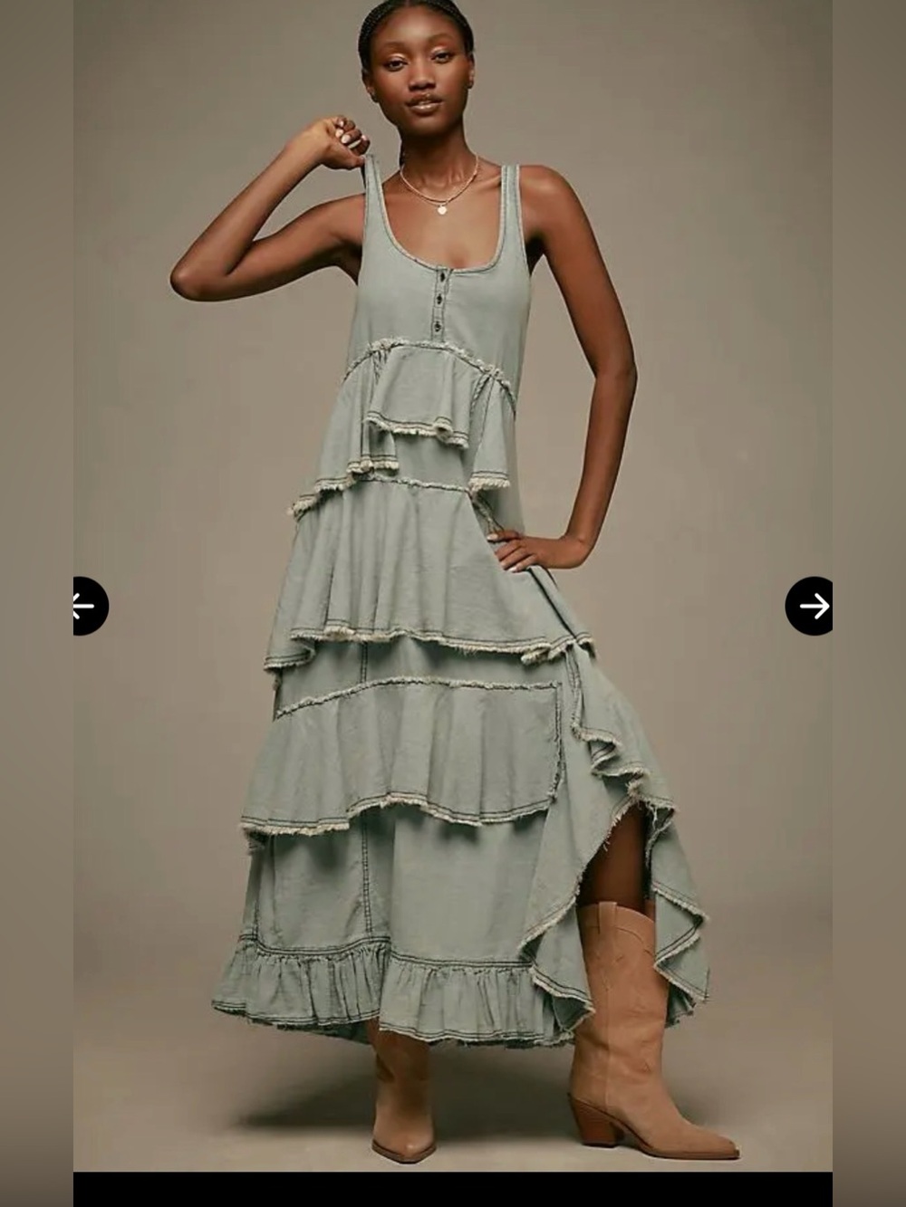 Pilcro Anthropologie Tiered Ruffle Denim Midi Dress Blue Boho Western L - Picture 1 of 7